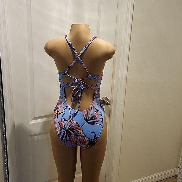 BRAND NEW JESSICA SIMPSON ONE-PIECE TROPICAL V-NECK SWIMWEAR Cross-back SWIMSUIT - Picture 9 of 16